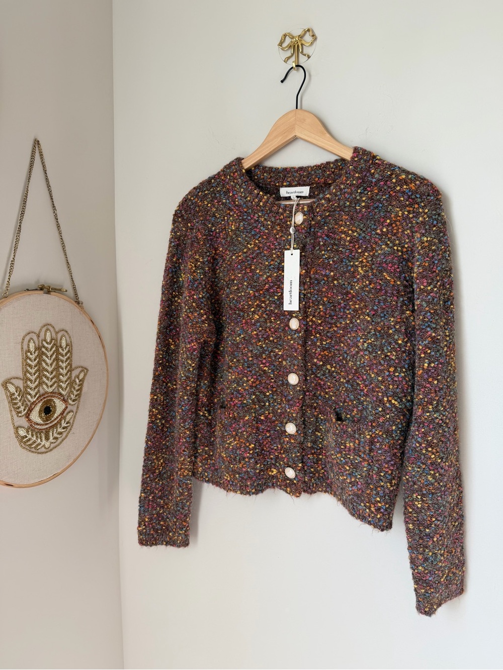 Heartloom brown colorful knit Button-Up Cardigan with Pearl Buttons